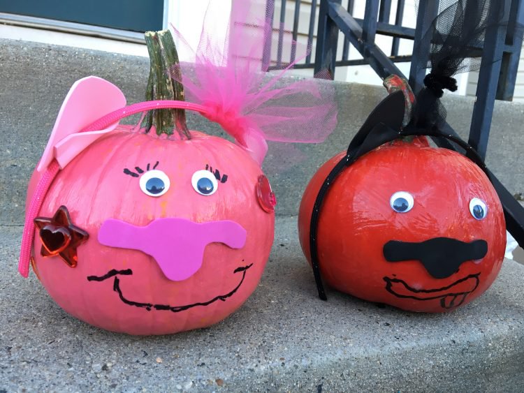 Pumpkins decorated to look like pigs