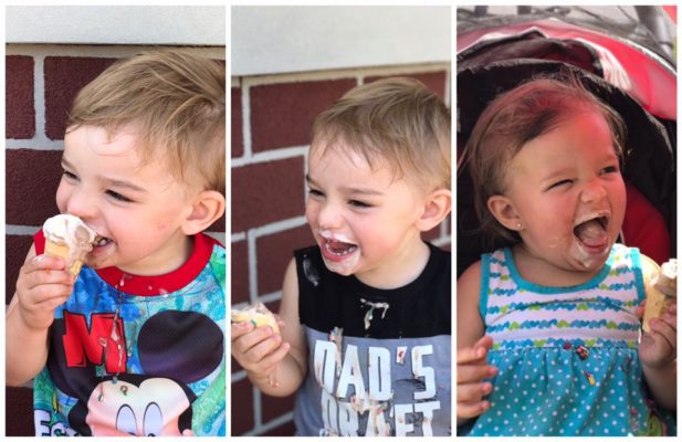 three kids eating ice cream