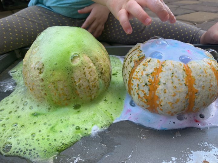 pumpkins erupting green and cotton candy colors
