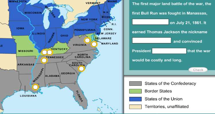 Civil War Battles Map Worksheet