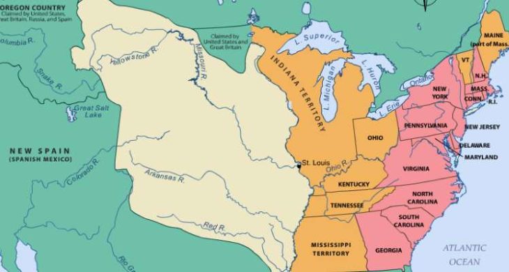 Map showing the Louisiana Purchase