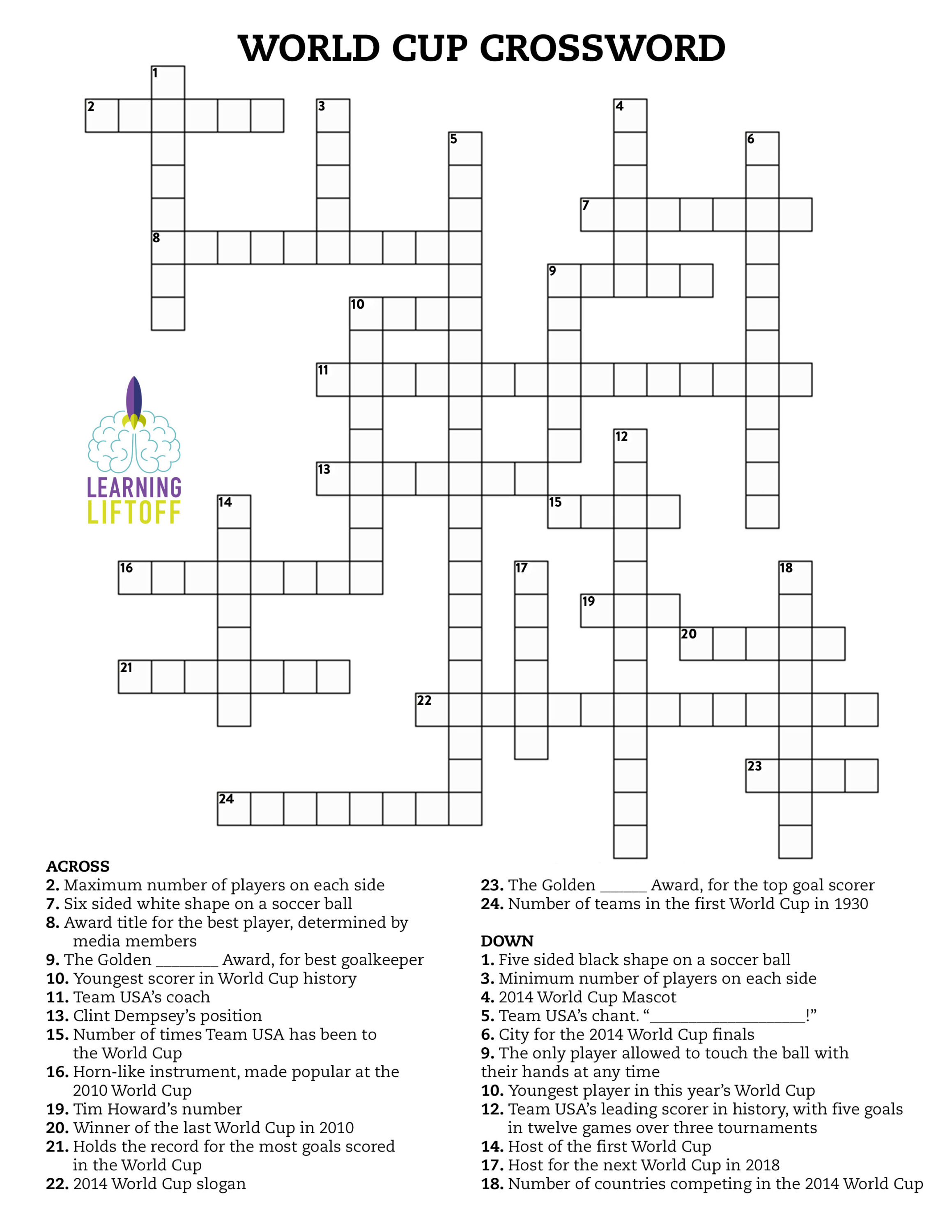 World Cup Activity Crossword Puzzle Learning Liftoff