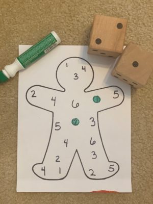 gingerbread traced on paper with numbers 1-6 inside