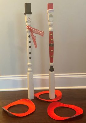 snowman and santa wooden spools with paper plate rings