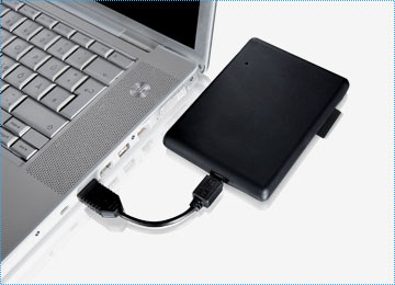 portable external hard drive in a computer