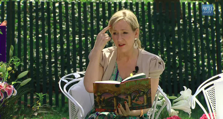 Author J.K. Rowling reads from Harry Potter and the Sorcerer's Stone at the Easter Egg Roll at White House.