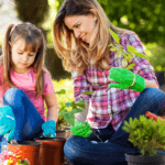 mother and daughter gardening