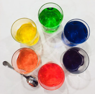 glasses with colored water
