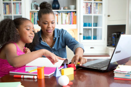 mom and daughter learning