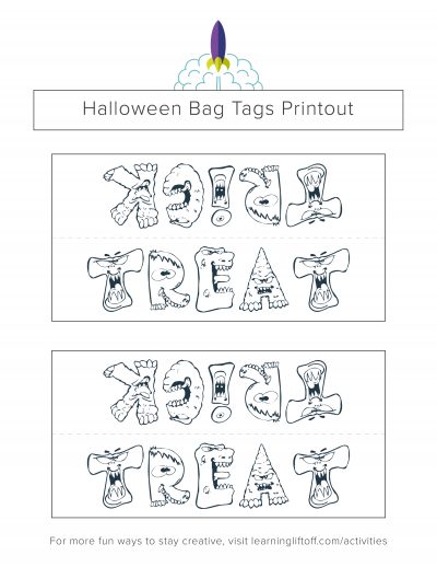 halloween_bagtags_trick-treat_bw