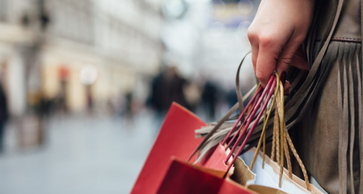 hand holding shopping bags