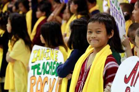 smiling student in crowd at a National School Choice Week event