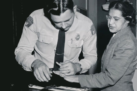 Rosa Parks being fingerprinted after bus boycott