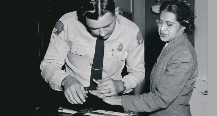Rosa Parks being fingerprinted after bus boycott