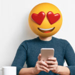 Emoji Head Woman using smart phone