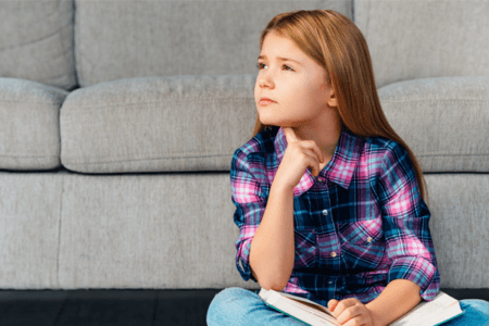pensive girl with critical thinking skills