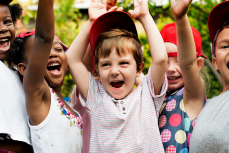 kids having fun and celebrating outdoors