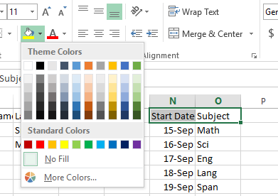 Excel screenshot