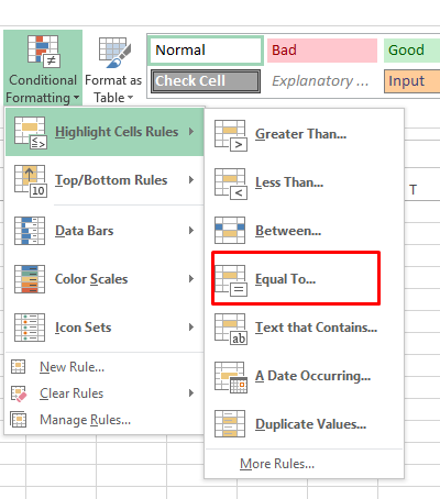 Excel Screenshot Equal To