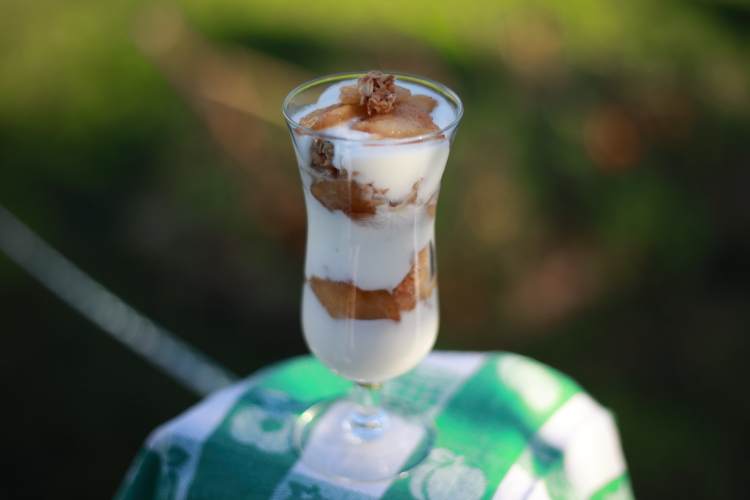 Yogurt and apples in a parfait glass