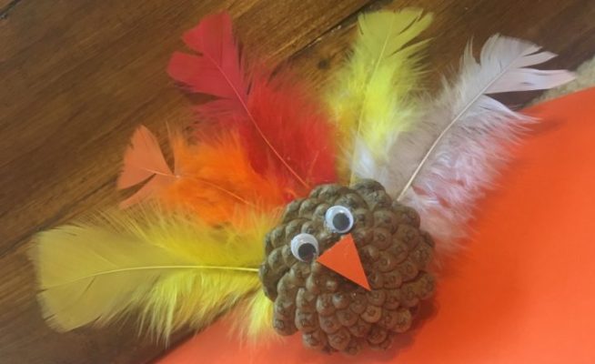 pinecone turkey with feathers