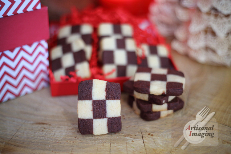 Stack of chessboard cookies